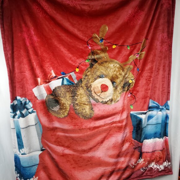 Lit Throw Red Super Soft & Comfy Teddy Bear Christmas Lights Light Up Thow New - Picture 1 of 8